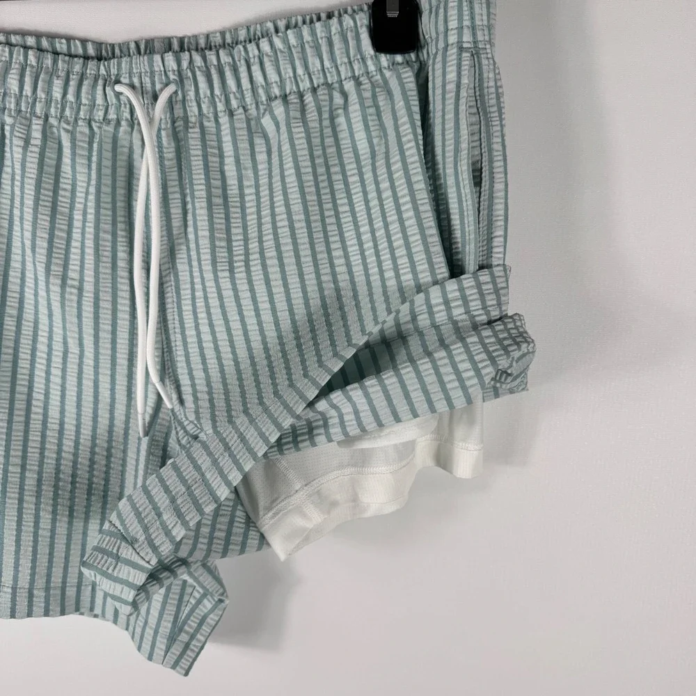 Abercrombie & Fitch Seersucker Striped Swim Trunks Mens XL Relaxed Fit Blue